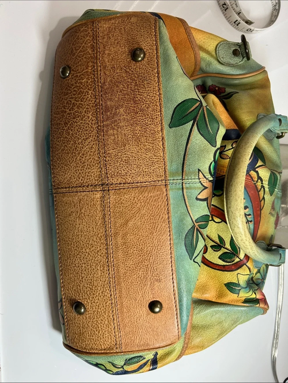 Anuschka Hand Painted Paisley Floral Theme Leather Satchel & Shoulder Strap
